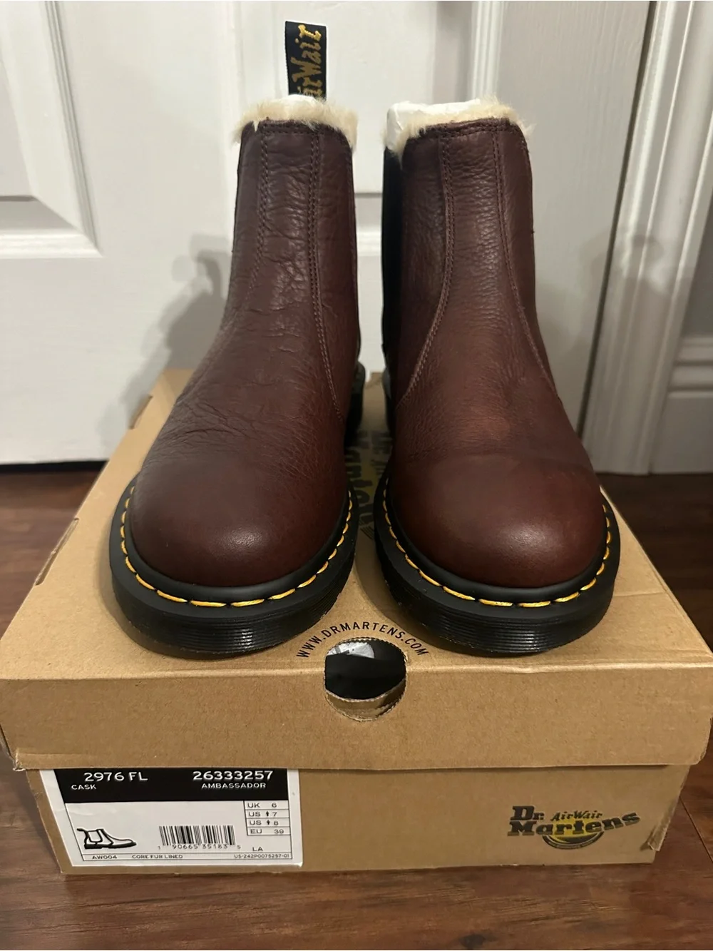 Dr. Martens Brown Leather Chelsea Ankle Boots with Shearling Trim